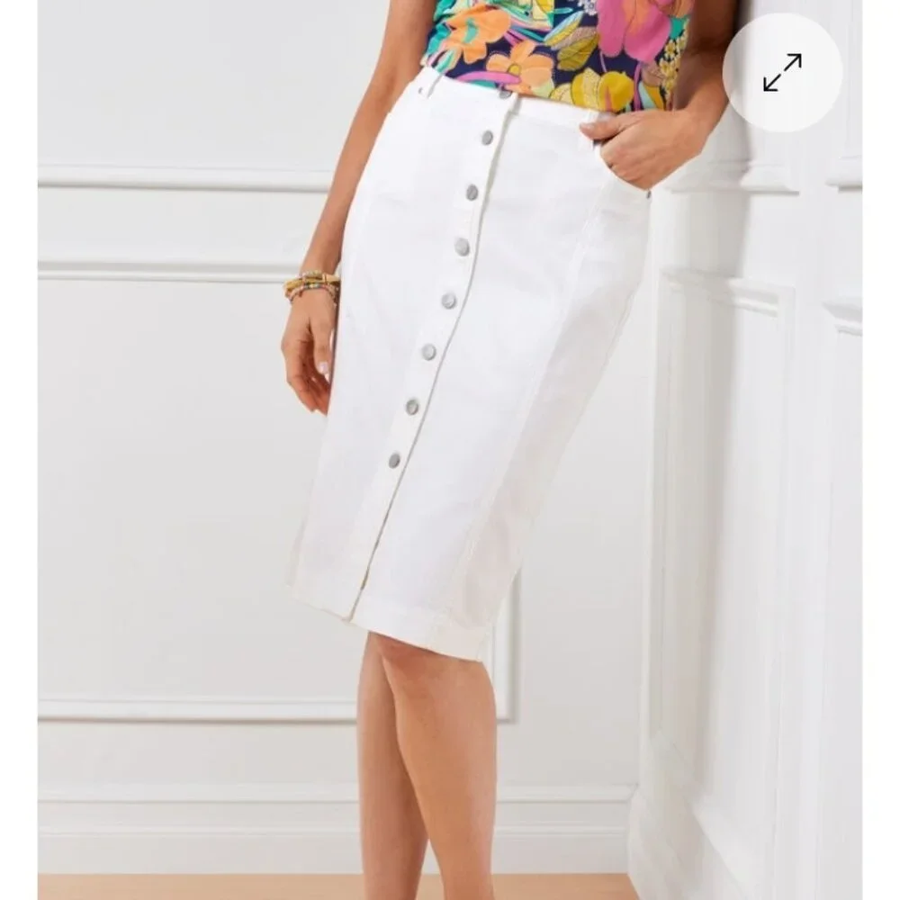 Talbots White Button Front Denim Pencil Midi Skirt Size 16 NWOT